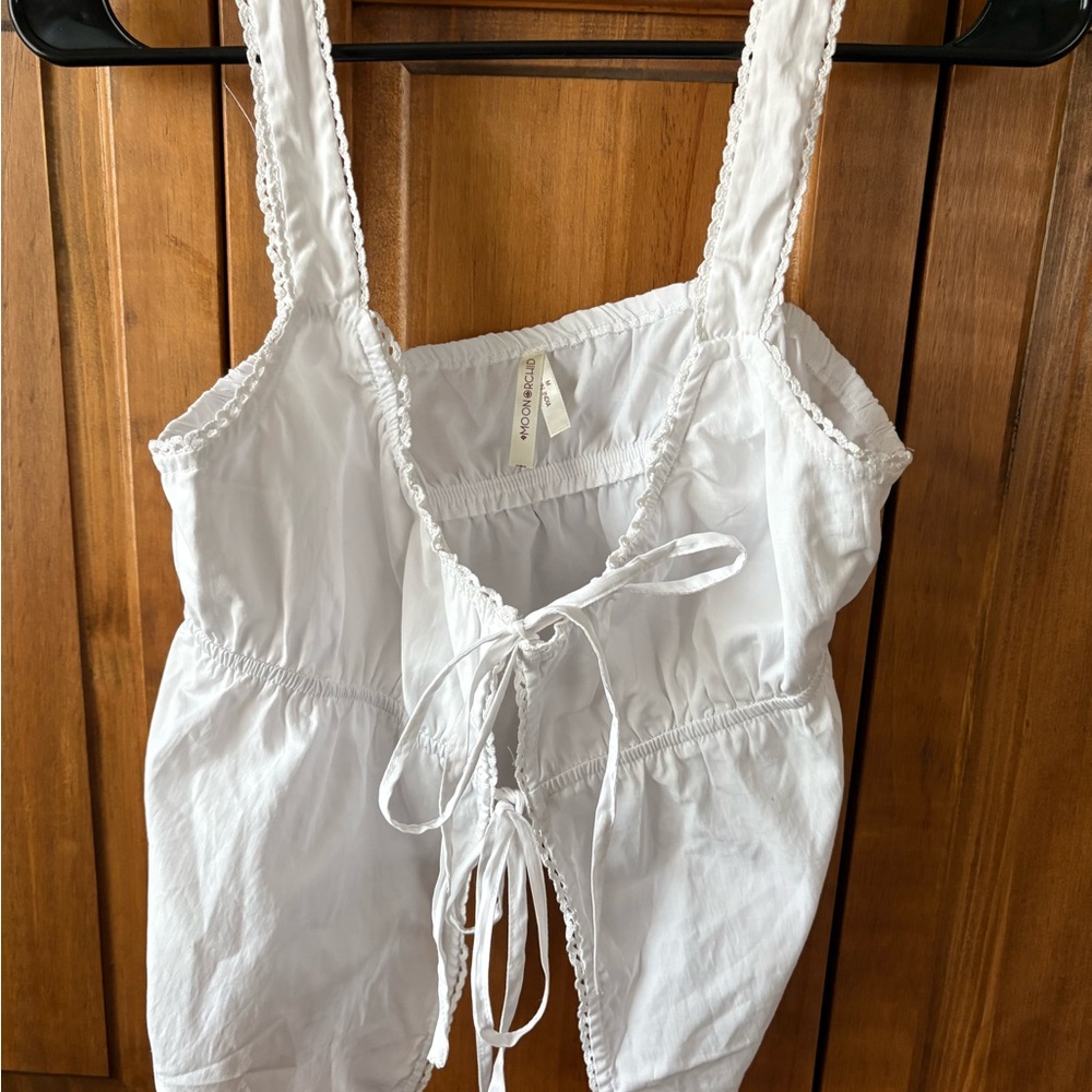 Moon & Orchid Cottagecore tie front closure with lace trim